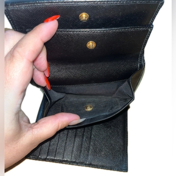PRADA Saffiano Triangle Hardware Flap Women's Compact Wallet Nero Black - Picture 9 of 14